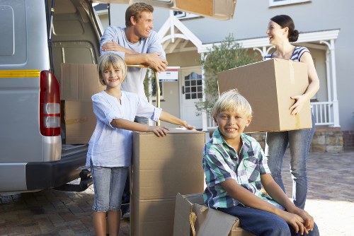 Local business relocation with boxes and desks ready for transport